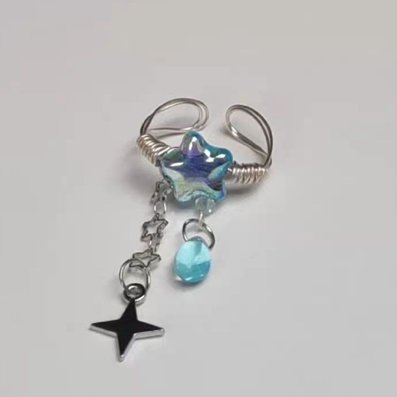 Süßer cooler Sternring, Glühbirne, Pentagramm-Anhänger, verstellbare Öffnung, Mode- und Nischendesign-Schmuck_voghion.com