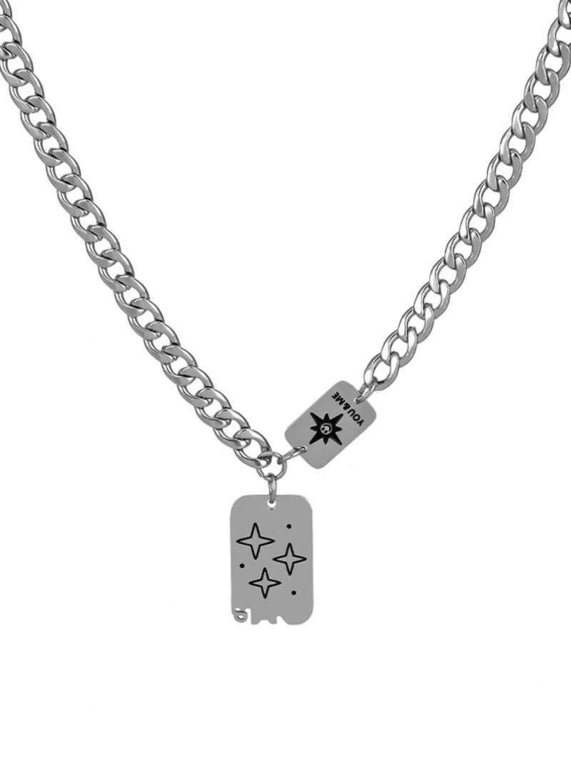 Star Five-Pointed Niche Simple Personality Men's Stainless Steel Necklace Hip-Hop Street Fashion Collarbone Chain_voghion.com