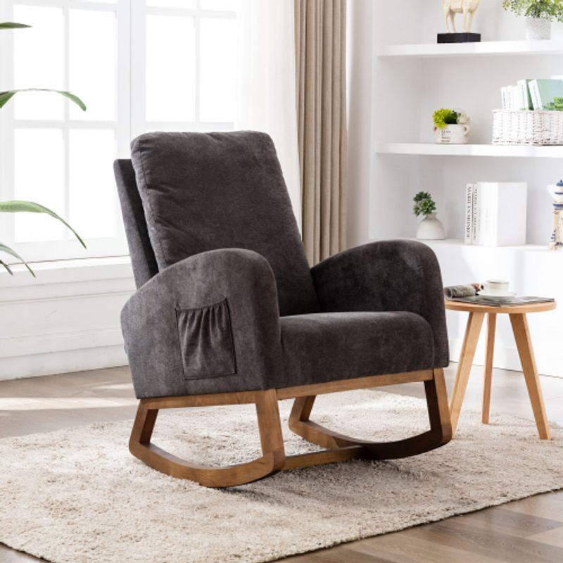Weicher Schaukelstuhl Im Mid-Century Modern-Stil, Schaukelstuhl Für Das Kinderzimmer, Gepolsterter Hoher Rücken, Akzent-Gleitschaukelstuhl Für Das Wohnzimmer. Geeignet Für Wohnzimmer Und Schlafzimmer._voghion.com