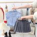 Kids' Clothing Summer Children's Vertical Striped Shirt Pleated Skirt Two Piece Suit Trendy Girls Shirt Suit_voghion.com