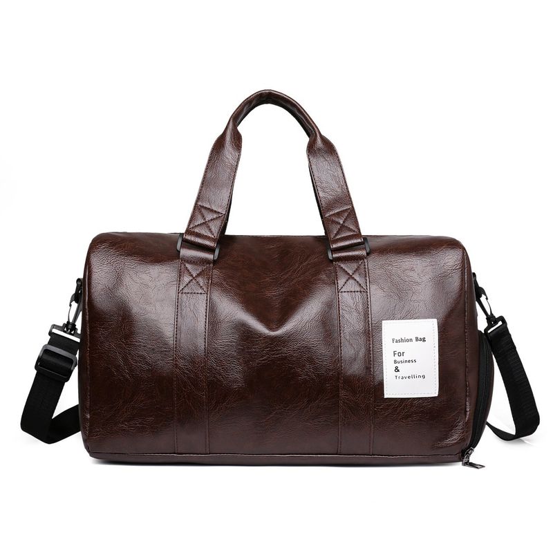Borsone da palestra portatile in pelle PU di alta qualità Borsa da palestra semplice da viaggio a tracolla in tinta unita per uomo_voghion.com