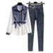 Women's Clothing Fashion All Match Temperament Foreign Style Tops Slim Casual Jeans_voghion.com