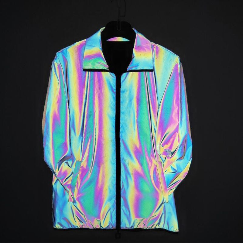 Herrenbekleidung Herbst und Winter Männer und Frauen bunte reflektierende Reversjacke Nachtclub Trend bunte leuchtende Windjacke Outdoor Freizeitjacke_voghion.com