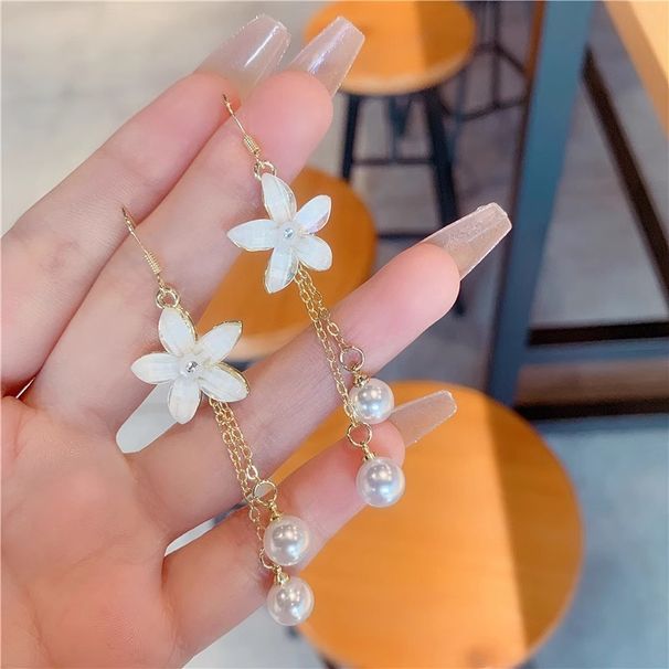 Orecchini a bottone con fiore, orecchini da donna coreani, nuovi e semplici, alla moda, con nappe lunghe, orecchini a bottone con temperamento, gioielli alla moda, camelia_voghion.com