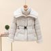 Women's Winter Short Puffer Jacket With Faux Shearling Collar - Slim Fit Waist-Defining Zip-Up Coat For Elegant Commute_voghion.com