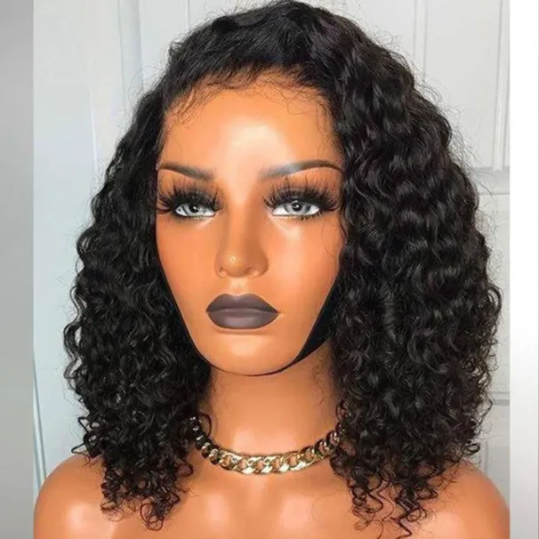 Short Bob Human Hair Lace Front Wigs Water Wave Deep Curly Wig Women_voghion.com