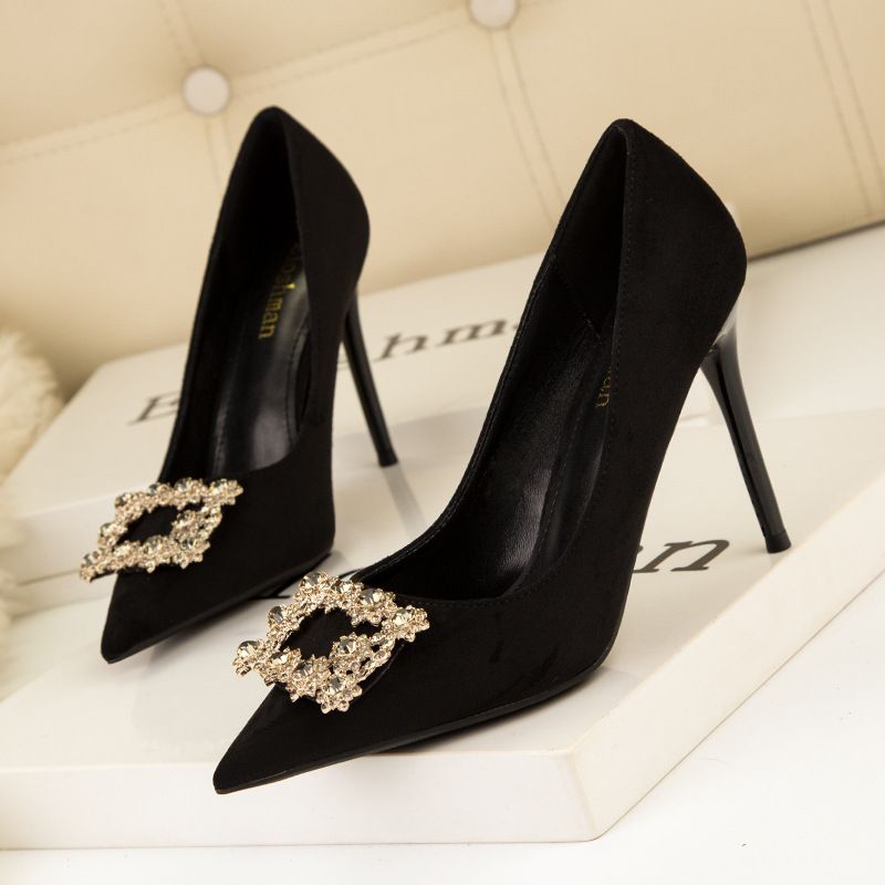 Women's Pumps fashionable sweet high heels women's shoes stiletto high heels shallow mouth pointed toe rhinestone bow shoes_voghion.com