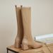 Plus Size Knitted Leather Socks New Over-the-Knee Slimming Elastic Mid-Calf Long Boots Women High Heel Square Toe_voghion.com