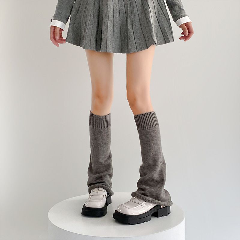 Scaldamuscoli Bootshang, calzini in cotone per donna, calzini larghi in lana lavorati a maglia per donna, stile giapponese autunnale e invernale, leggings grigi caldi_voghion.com