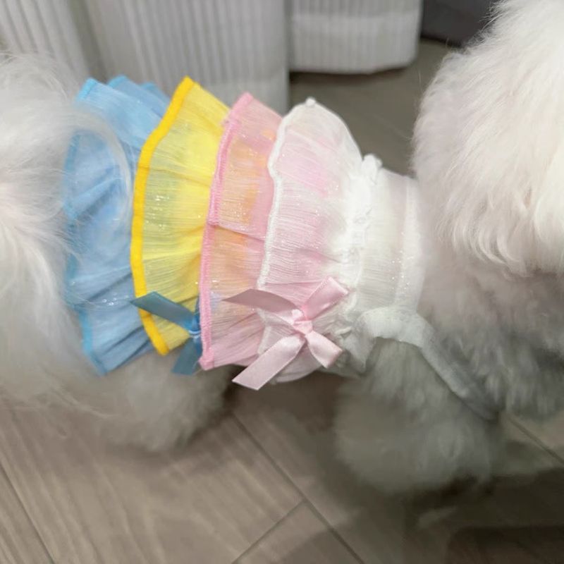 Summer Rainbow Chiffon Layered Cake For Pets Cats Dogs Teddy Bichon Dress Korean Japanese Pet Clothes_voghion.com