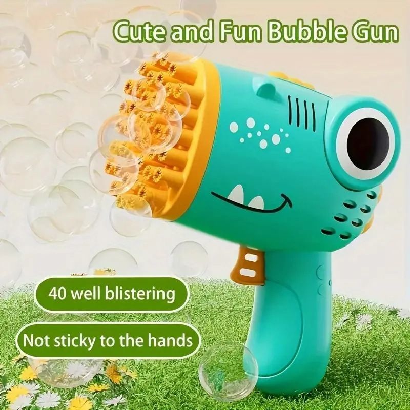 Dinosaur Bubble Blaster With 40 Holes - Automatic Electric Bubble Gun For Kids (Handheld Bubble Machine)​_voghion.com