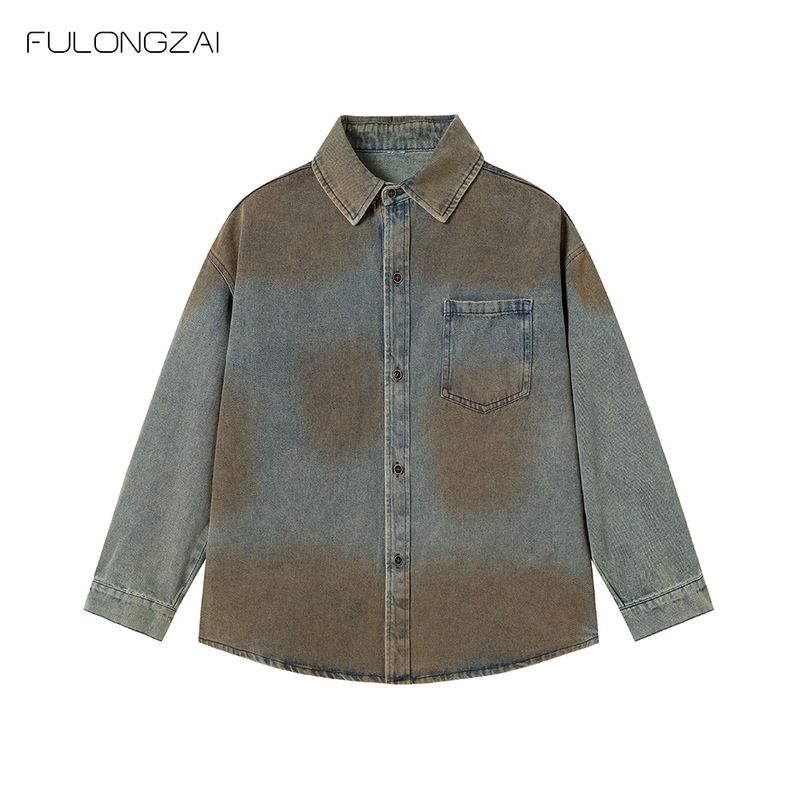 Îmbrăcăminte pentru copii, părinte și copil, băieți și fete, cămașă din denim cu design gradient pentru copii de mărimi mari și medii_voghion.com