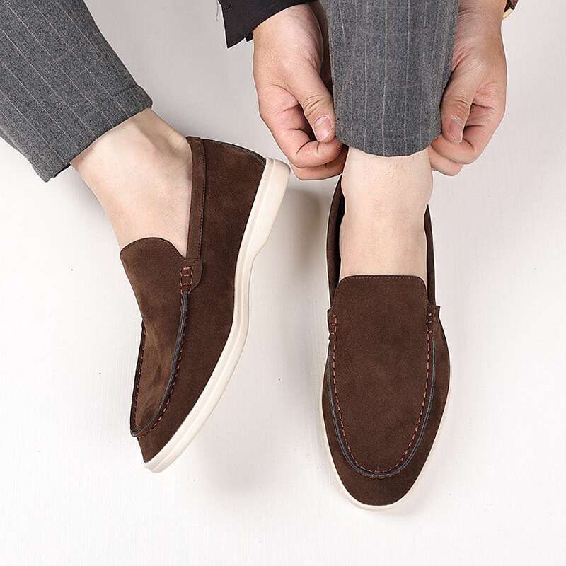 SHLIANG Retro bărbați cu vârf ascuțit în piele întoarsă pantofi din piele casual mocasini Penny încălțăminte rochie formală Sapatos Tenis Masculino Y0467_voghion.com