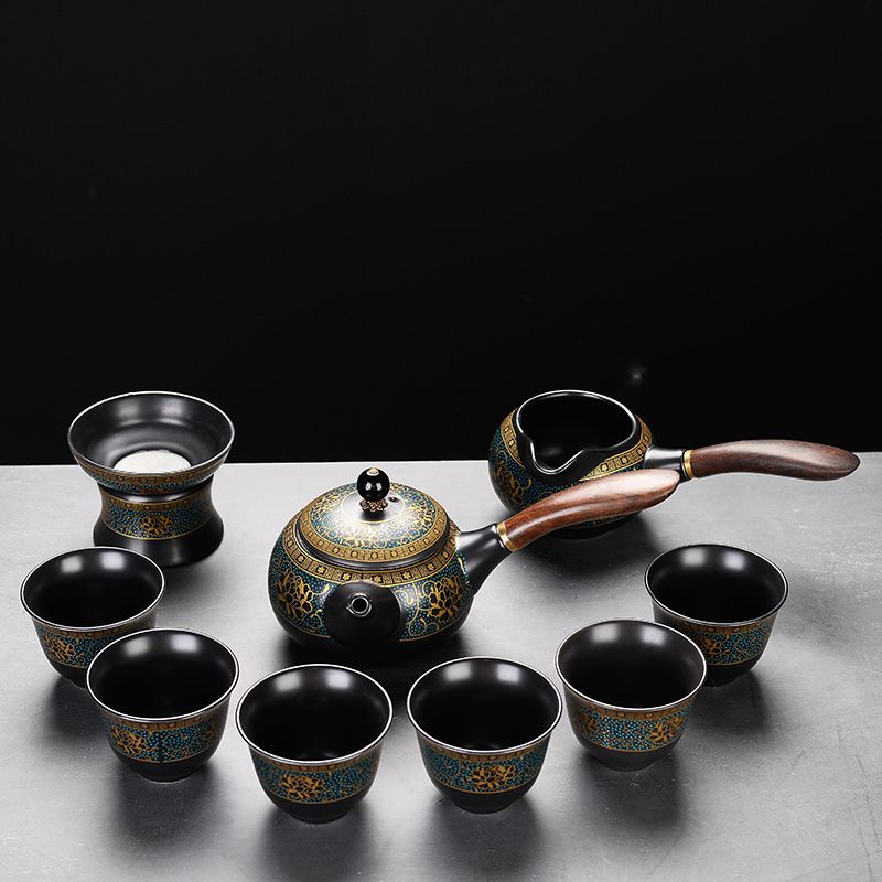 Lusta Pot automata kőcsiszoló matt fekete kerámia kung fu csészekészlet irodai teafőző_voghion.com