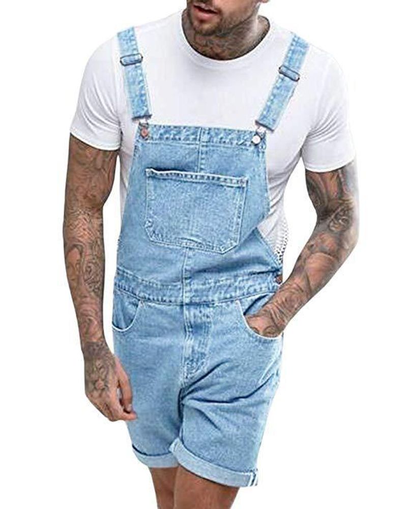 Men's Clothing Retro Men's Denim Ripped Shorts Overalls_voghion.com
