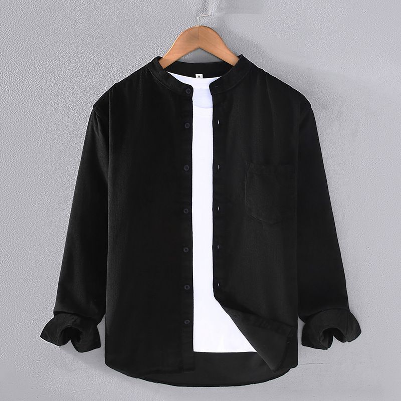 Camicia da uomo in velluto a coste giapponese, fresca e alla moda, stile retrò, a righe, stile coreano, casual, a maniche lunghe_voghion.com