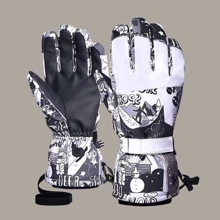 New Waterproof Cycling Fleece-Lined Warm Unisex Double Board Wear-Resistant Touchscreen Five-Finger Ski Gloves_voghion.com
