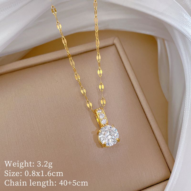 [Titanium Steel] Micro Inlaid Real Gold Simple Zircon Necklace For Women's New Style Collar Chain With A Light Luxury_voghion.com