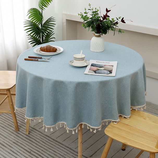 Cross-border new TPU waterproof round table cloth, solid color oil-proof household high-end tablecloth, one piece of cotton and linen leave-in._voghion.com