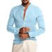 Cotton Linen Hot Sale Men's Long-Sleeved Shirts Summer Solid Color Stand-Up Collar Casual Beach Style Plus Size_voghion.com