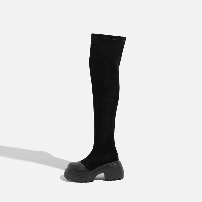 Bottes décontractées à la mode au-dessus du genou pour femmes, bas hauts, talons hauts, nouvelles bottes à semelles épaisses, bottes élastiques d'automne et d'hiver, bottes longues pour femmes_voghion.com