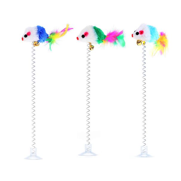 Hachi Swinging Colorful Suction Cup Spring Mouse Teaser Wand With Bell Cat Toy_voghion.com