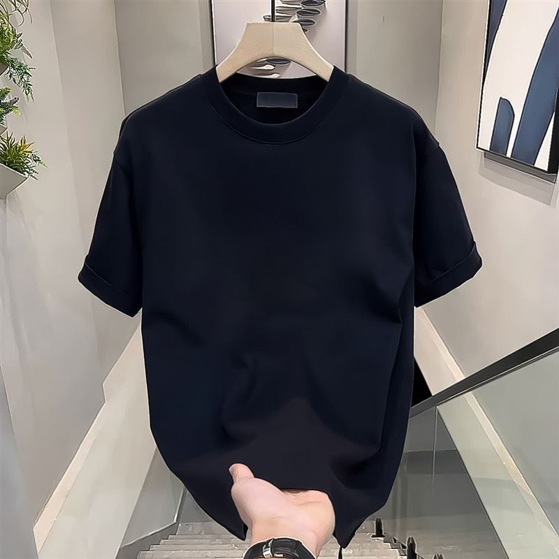 Men's clothing style handsome heavyweight cotton short-sleeved T-shirt pure cotton summer new ins street loose casual tops_voghion.com