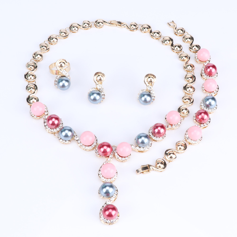 Vintage Γυναικεία Choker Chunky Simulated Pearl Crystal Statement Σκουλαρίκι Νυφικό Σετ κοσμημάτων_voghion.com