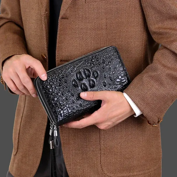patterned Leather Double Zipper Mens Handbag Wallet Clutches Bag Y Clutch Bags For Man Pochette Uomo 250728_voghion.com