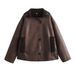 Women's Clothing Casual Faux Fur Collar Reversible Jacket - Cozy Winter Outerwear For Street Style (Brown, S/M/L)_voghion.com