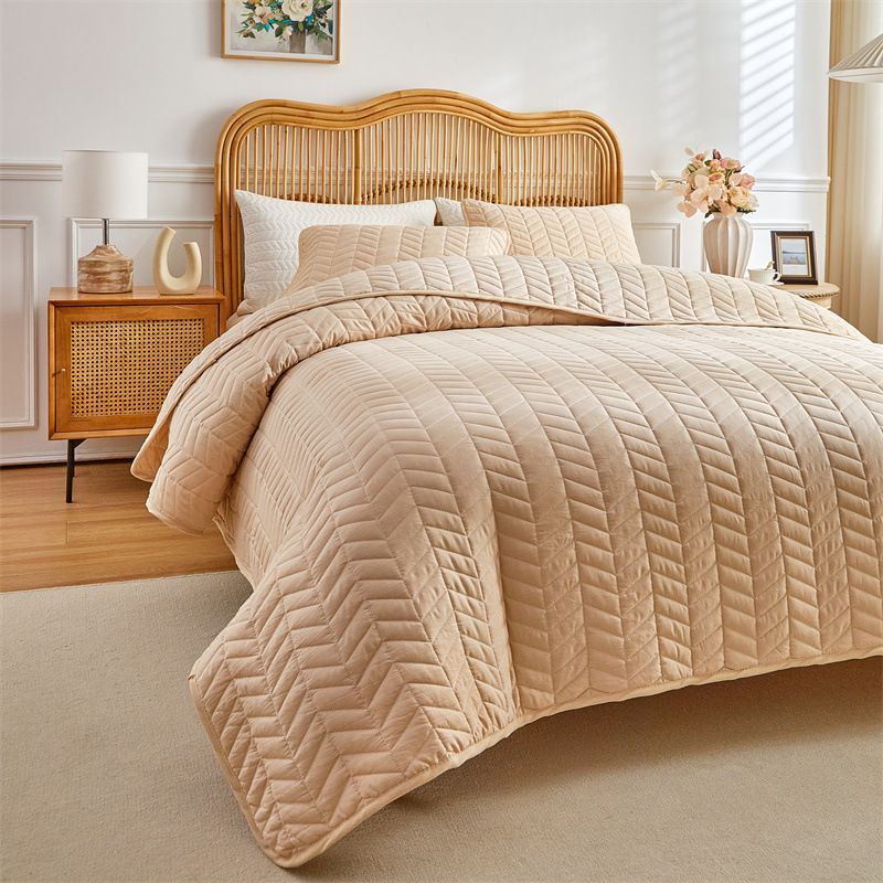 Double Sided Washed Cotton Bed Cover Three Piece Set Wheat Ear Quilted Four Seasons Universal Chemical Fiber_voghion.com