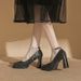 992-Z74 Square Toe, Thick Heel, Waterproof Platform, Versatile High Heels, Black, Delicate, Sparkling, Beautiful, Non_voghion.com