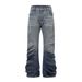 Street Style gelaagde denim tot op de grond voor heren, hippietrend, niche, losse, casual, gradiënt gewassen vloerbroek_voghion.com