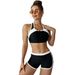 Ensemble deux pièces débardeur zippé short combinaison de plongée maillot de bain sport color-block pour femme_voghion.com