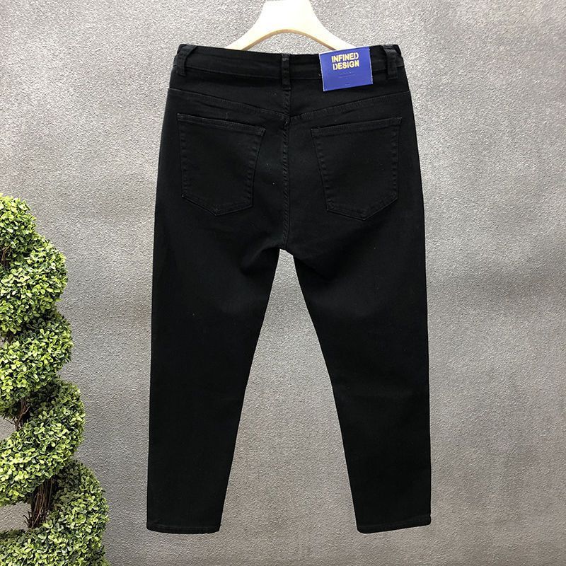 Jeans da uomo di alta qualità, tinta unita, di marca, eleganti, elastici, aderenti, piccoli piedi, alti, leggeri, alla moda, casual_voghion.com