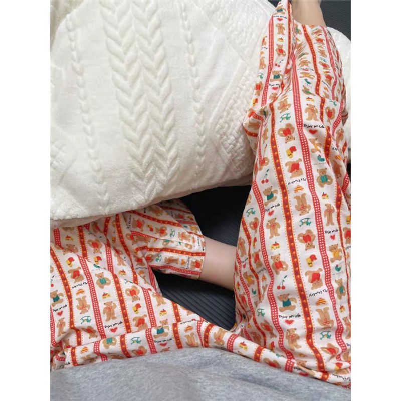 300 pounds fat plus size sleeping home Christmas series cute little bear long pants for women_voghion.com