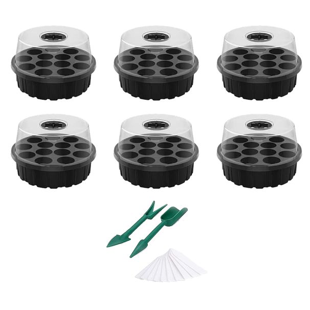 6 tk ümmargused seemnealused Taimede starterialused koos taimede siltidega Tööriistad Kasvuhoone niiskuse reguleerimise kuppel aiakodu jaoks_voghion.com