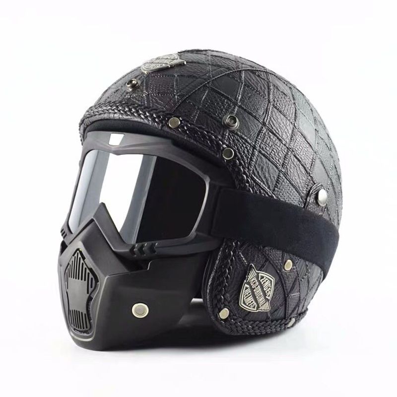 3C Certified Harley Half Four Seasons Scooter Unisex Personality Motorcycle Leather Helmet_voghion.com