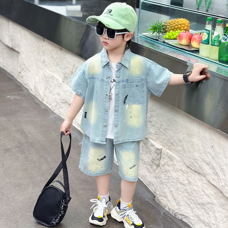 Mother & Kids Denim Shirts Short Sleeved Boys Casual Wear_voghion.com