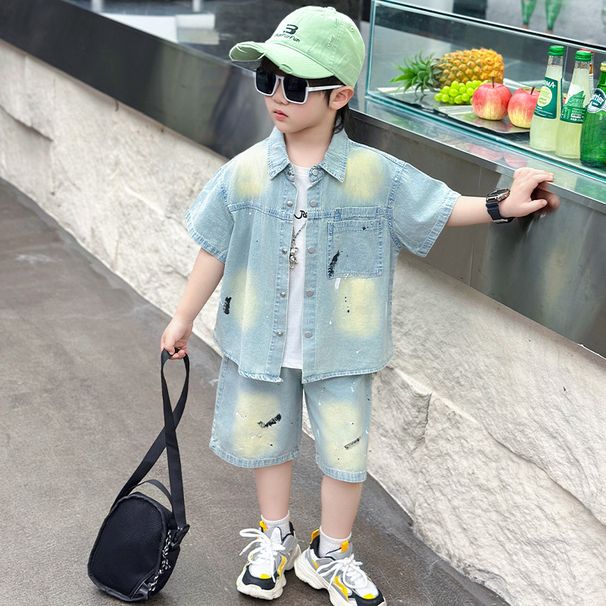 Mother & Kids Denim Shirts Short Sleeved Boys Casual Wear_voghion.com
