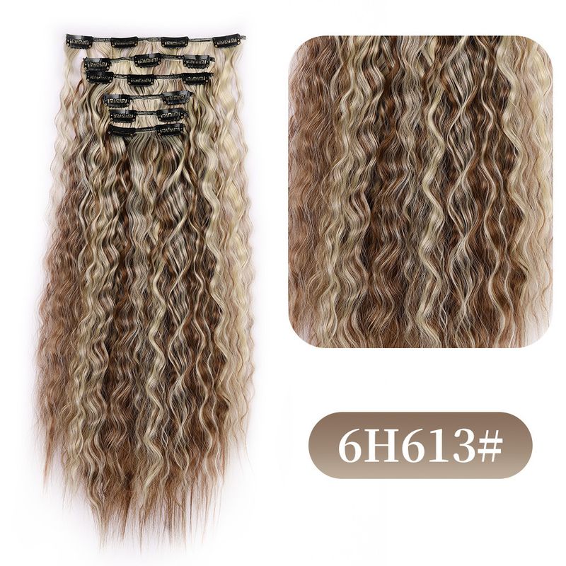 wool curl clip hair wig corn perm 6 piece set chemical fiber wig piece female water ripple hair extension piece_voghion.com
