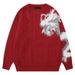 Herrenbekleidung Rundhalspullover Roter Fleece-Strickpullover, Winter-Rundhalspullover mit Flockdesign, Loose Fit Streetwear für Paare und Teenager_voghion.com