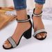 Thick Heel Sandals For Women's 2025 Summer New Design Sense, Small And Sexy, Open Toe One Line Buckle With Water Diamond_voghion.com