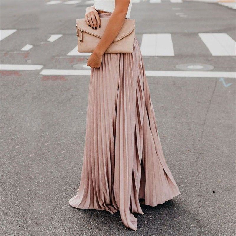 Elegante gonna midi fluida con orlo plissettato - Gonna a trapezio in tinta unita per donna, versatile e comoda, perfetta per la primavera e l'estate_voghion.com
