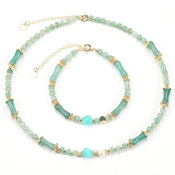 Zoetwaterparel Bamboe Groene Aventurijn Natuursteen Armband Ketting Set Vrouwelijk_voghion.com