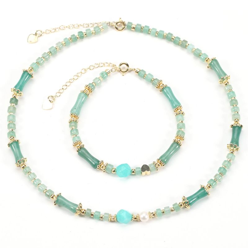 Süßwasser Perle Bambus Aventurin Natürliche Stein Armband Halskette Set Weibliche_voghion.com