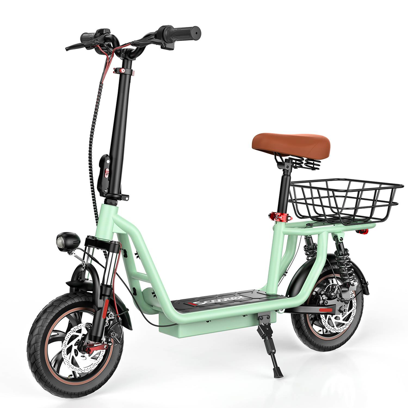 IScooter I12 Electric Scooter With Seat For Adults, 500W 12" Dual Suspensions Commuter EScooter With Basket, Height Adjustable Seat & Handlebar_voghion.com