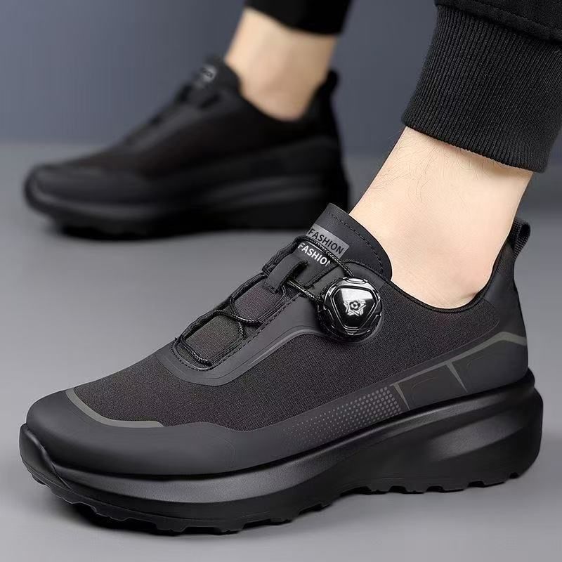 Breathable Outdoor Hiking Shoes, Black Cloth Surface With Rotating Buckles, Fashionable For Traveling And Running._voghion.com
