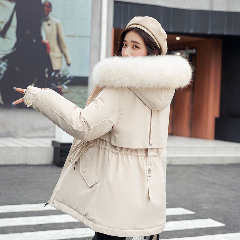 ​​Damen-Winterparka in A-Linie mit Kunstpelzbesatz und Gürtel in der Taille – dickes Fleecefutter, übergroße Kapuze, Übergrößenoptionen (Weiß, Khaki, Pink, )​​_voghion.com