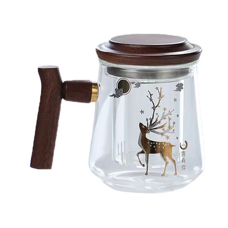 Modern Minimalist Double-Wall Glass Cup With Wooden Handle & Lid – Eco-Friendly Borosilicate Tea Mug (Heat-Resistant, Leak-Proof, Sweat-Free Design)_voghion.com